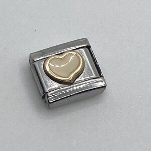 Zoppini Italian Charm Link 18k Gold Cream Colour Enamel Heart Stainless Steel